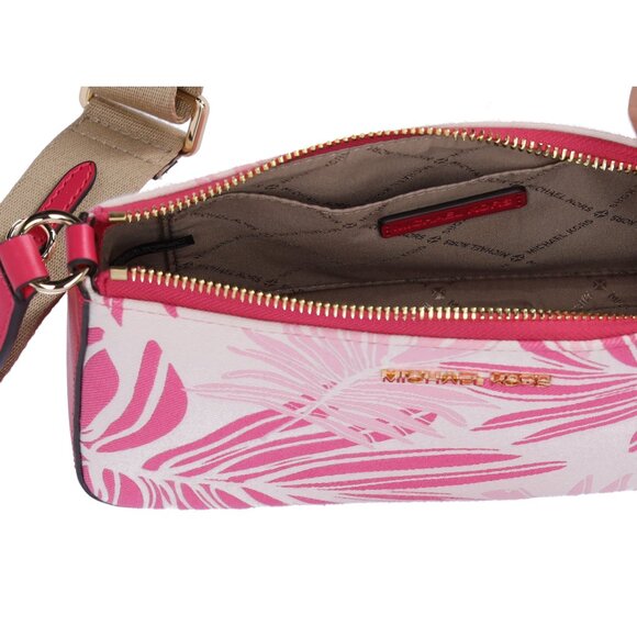 Michael Kors Jet Set Crossbody Tech Accessories Attached Pink Multi Palm Leaves - Picture 6 of 6